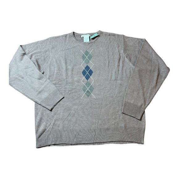 Vintage Argyle Acrylic Sweater Adult L Brown Knightsbridge Crewneck Grandpa - Picture 1 of 5